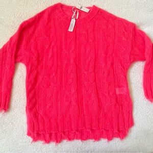 NWT Anthropologie The Posey Stitchy Distressed Open Knit Wool Sweater Pink XL